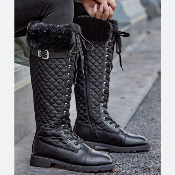 Just fab quilted lace up tall boot in black warm 8.5 - Picture 1 of 15